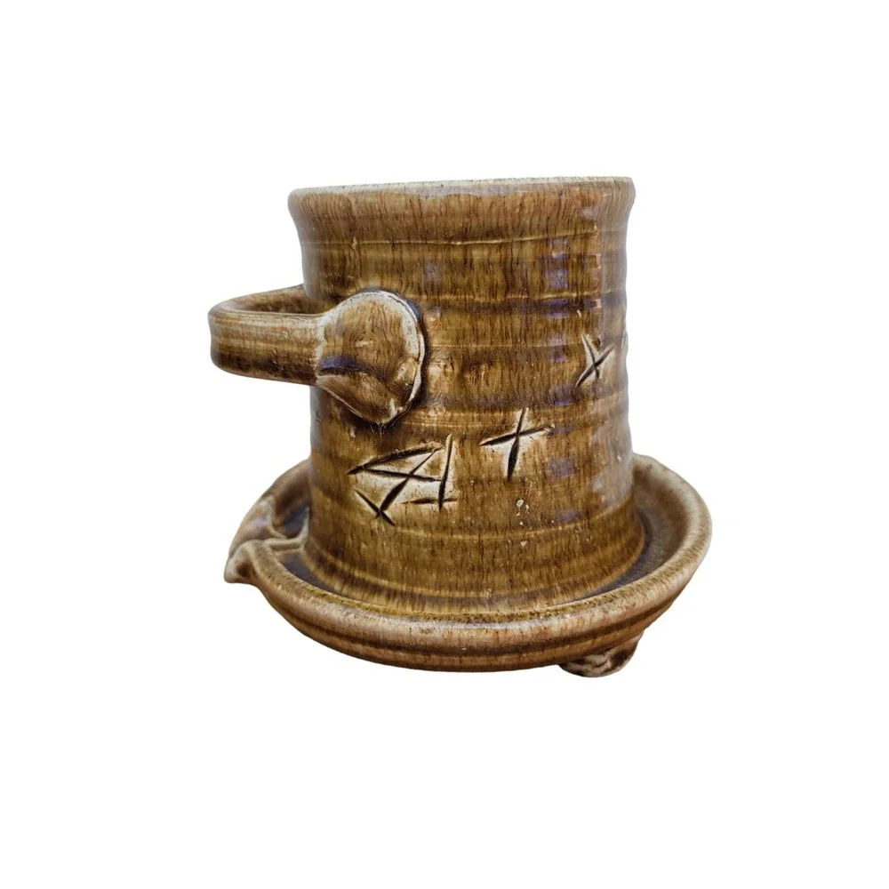 Microwave Bacon Cooker Glazed Footed w/ Handle‎ Artist Signed Pottery Handmade
